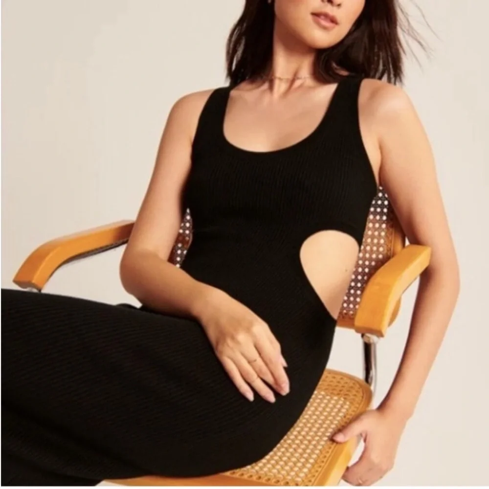Abercrombie & Fitch  Black Cutout‎ Ribbed Tank Midi Dress Size M